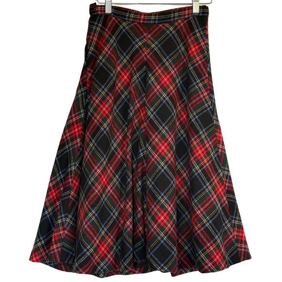 Vintage 70s/80s Red Plaid Wool Blend Midi Skirt – Lined Tartan Academic Preppy - Picture 1 of 3